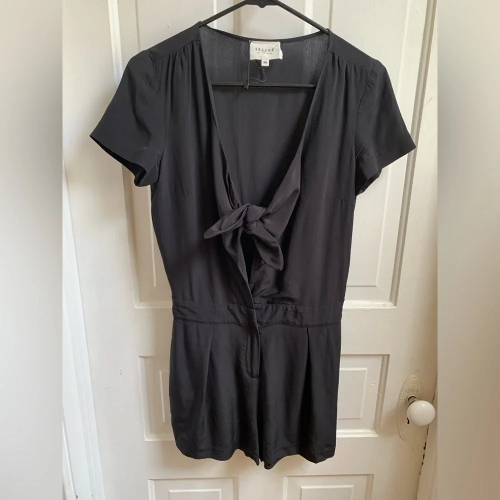 NWOT Sezane Black Silk Candice Playsuit Romper Size 4/EU 36 - Picture 2 of 6